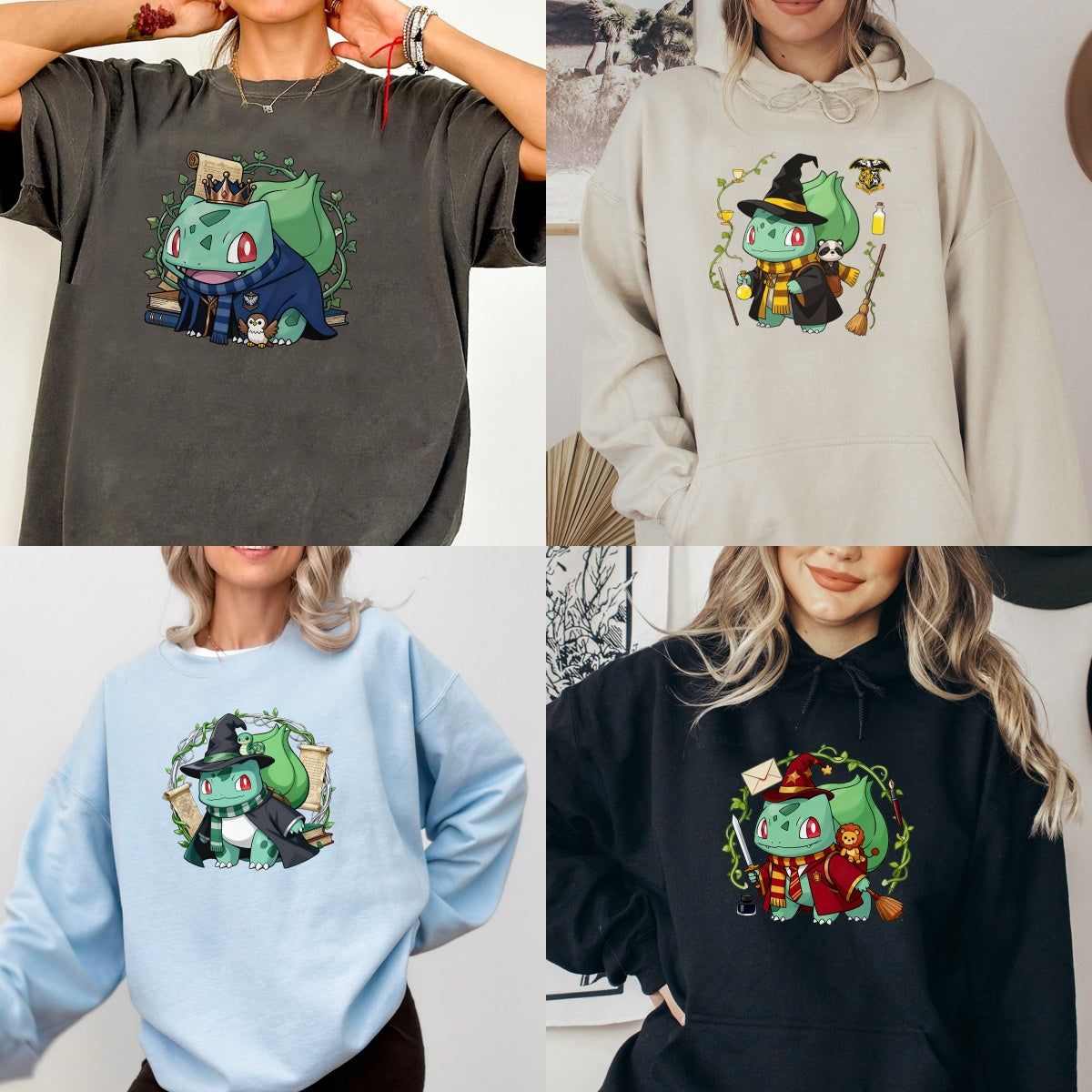 Exclusive Pokémon Bulbasaur x Harry Potter Magic Fusion Collection: Custom Tees,Crewnecks & Hoodies – The Ultimate Gift for Every Fan!