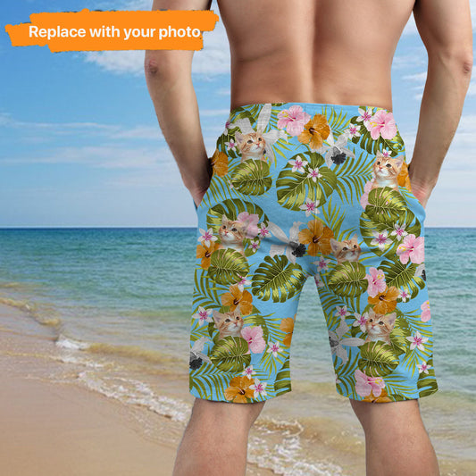 Personalized Cat Mom Dad Beach Short,Upload Photo, BS-MA-462