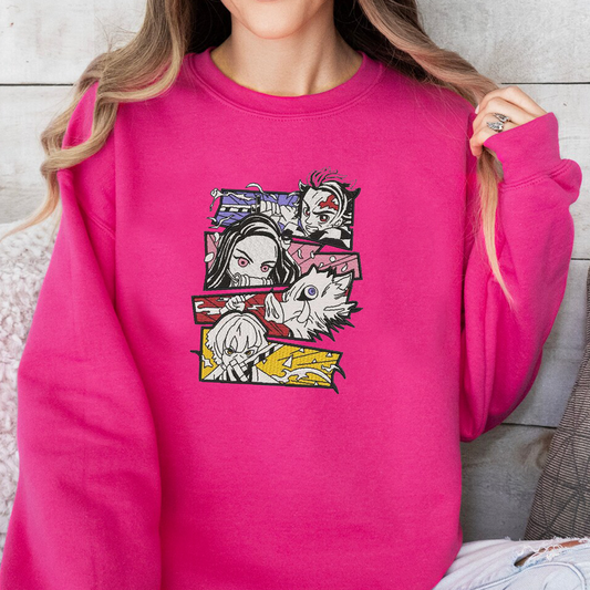 Demon Slayer Embroidered Unisex T-Shirt,Crewneck,Hoodie – Premium Quality Anime Apparel Featuring Iconic Characters for Fans,D33