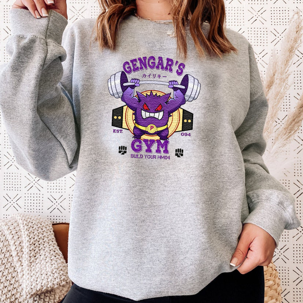 GENGAR Pokémon GYM Anime Embroidered Series Unisex T-Shirt,Sweatshirt and Hoodie - Customizable Magical Creatures Gift,S10