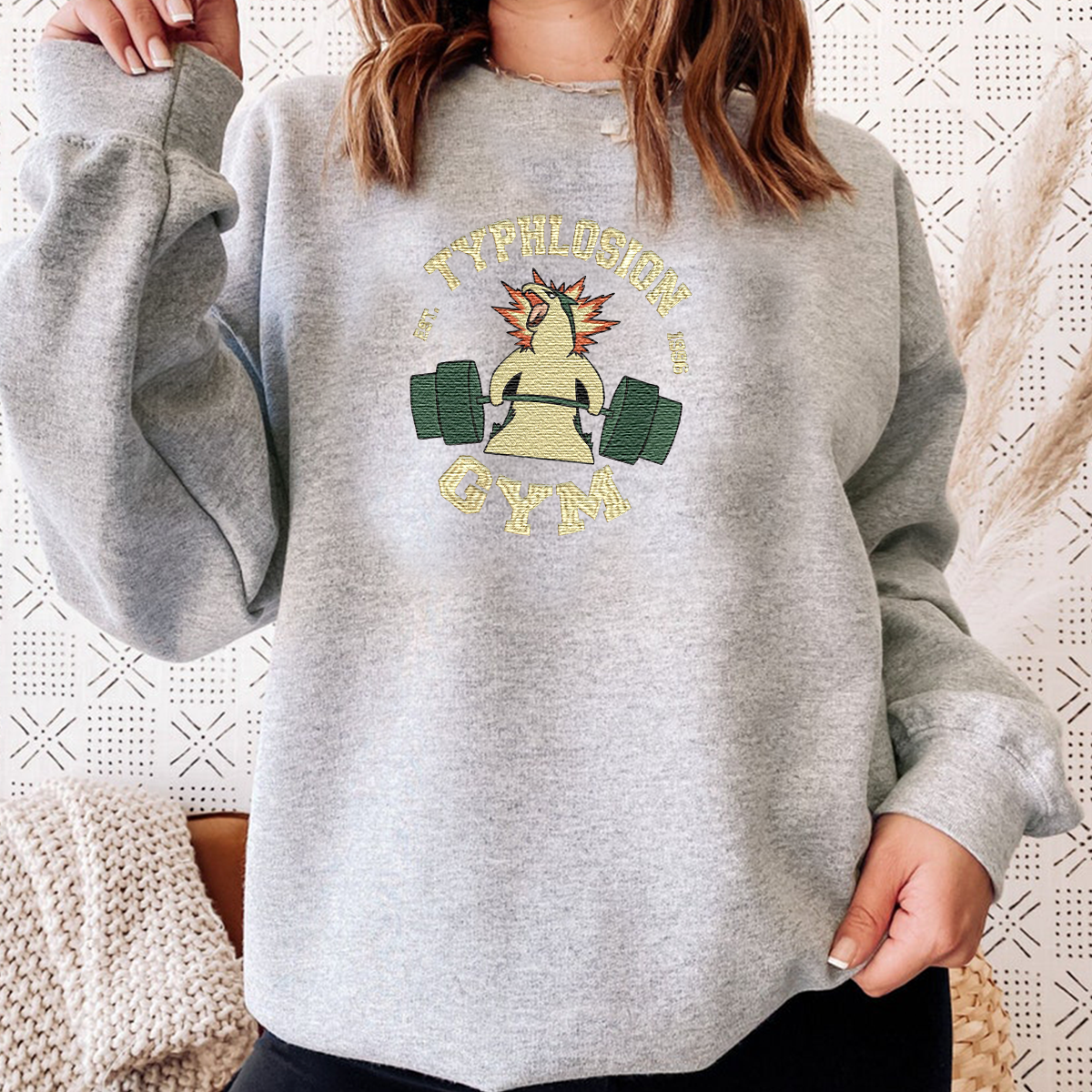 TYPHLOSION Pokémon GYM Anime Embroidered Series Unisex T-Shirt,Sweatshirt and Hoodie - Customizable Magical Creatures Gift,S09