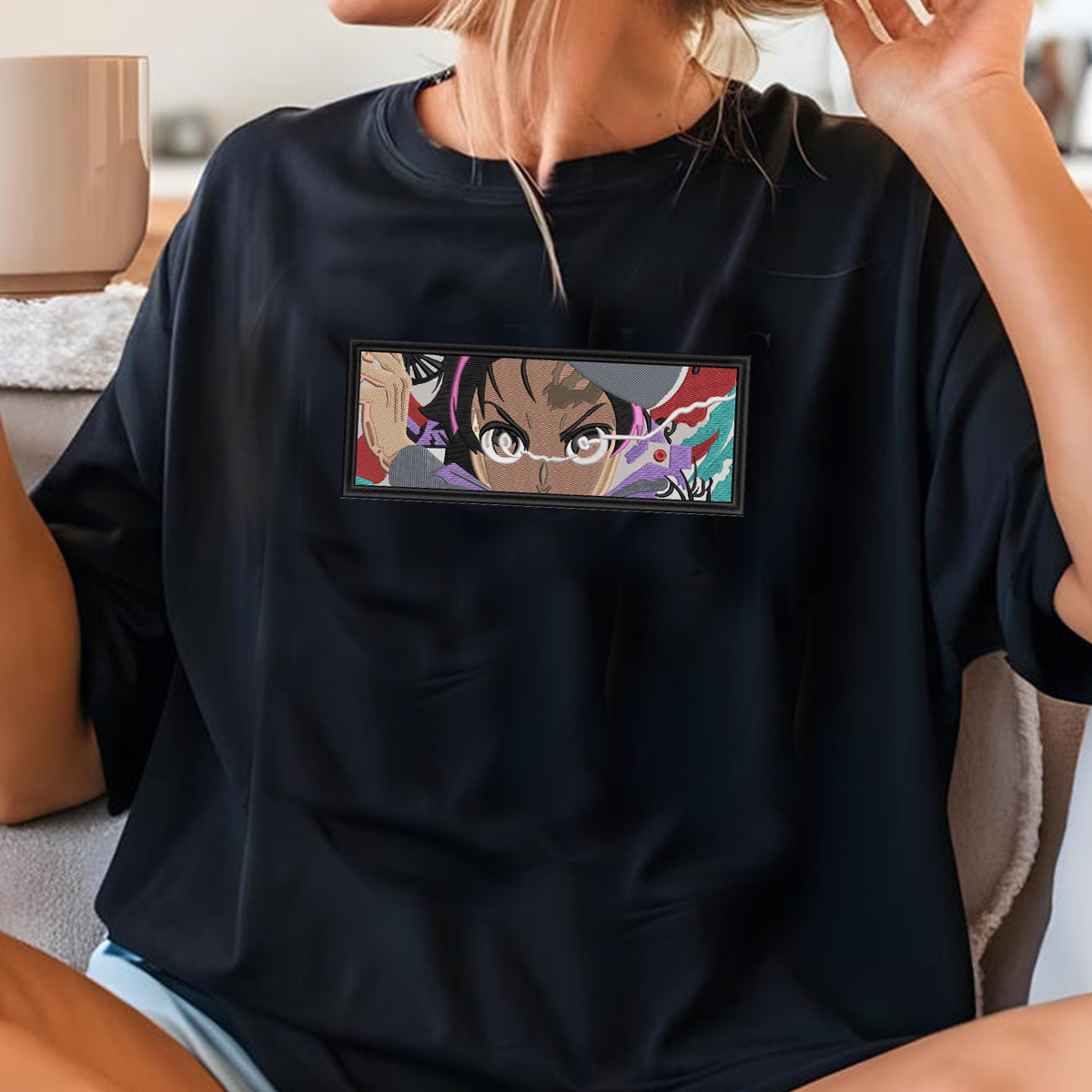 Demon Slayer Embroidered Unisex T-Shirt,Crewneck,Hoodie – Premium Quality Anime Apparel Featuring Iconic Characters for Fans,D07
