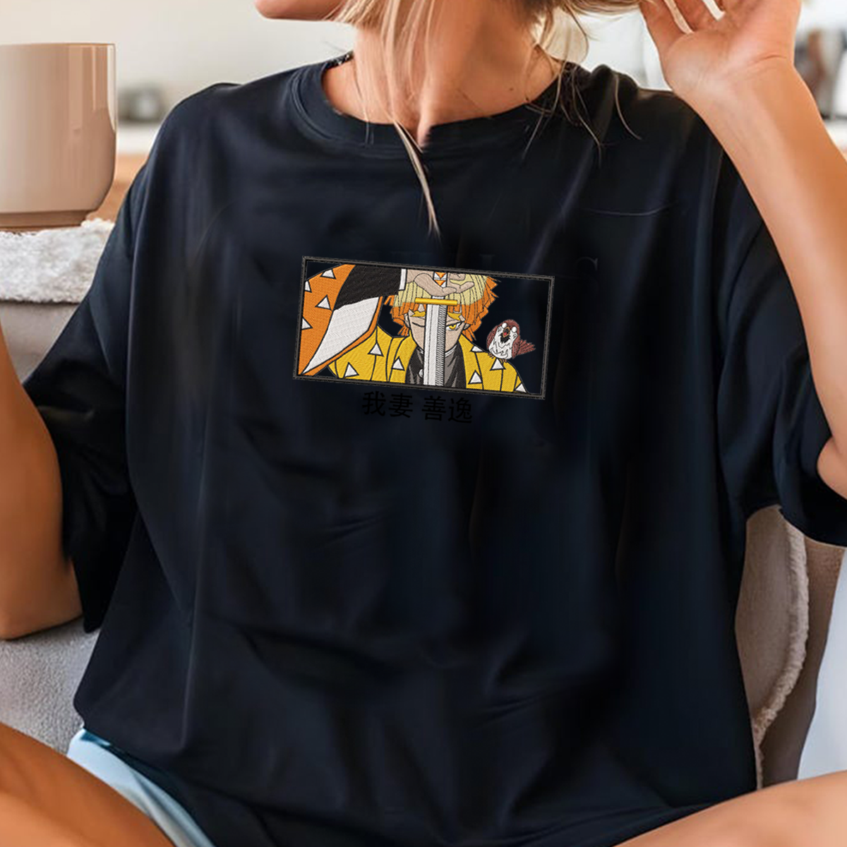 Demon Slayer Embroidered Unisex T-Shirt,Crewneck,Hoodie – Premium Quality Anime Apparel Featuring Iconic Characters for Fans,D01