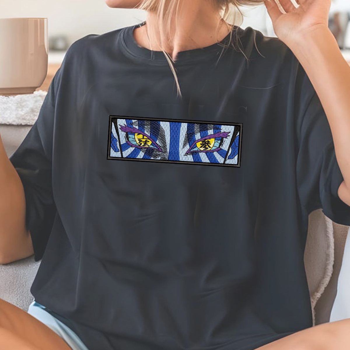 Demon Slayer Embroidered Unisex T-Shirt,Crewneck,Hoodie – Premium Quality Anime Apparel Featuring Iconic Characters for Fans,D25