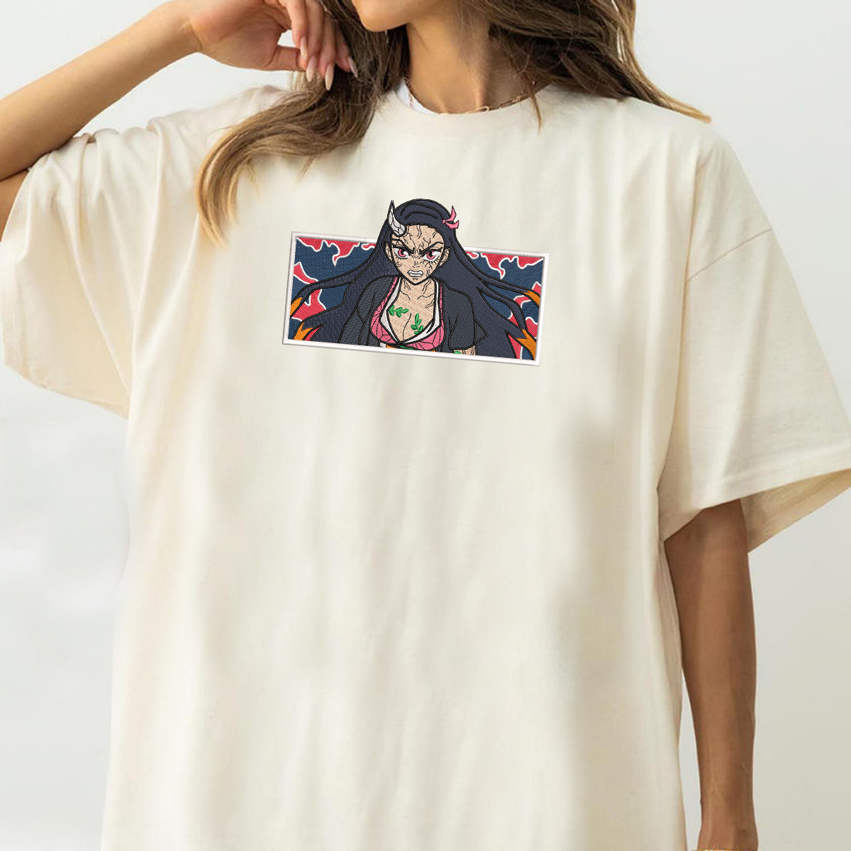 Demon Slayer Embroidered Unisex T-Shirt,Crewneck,Hoodie – Premium Quality Anime Apparel Featuring Iconic Characters for Fans,D15