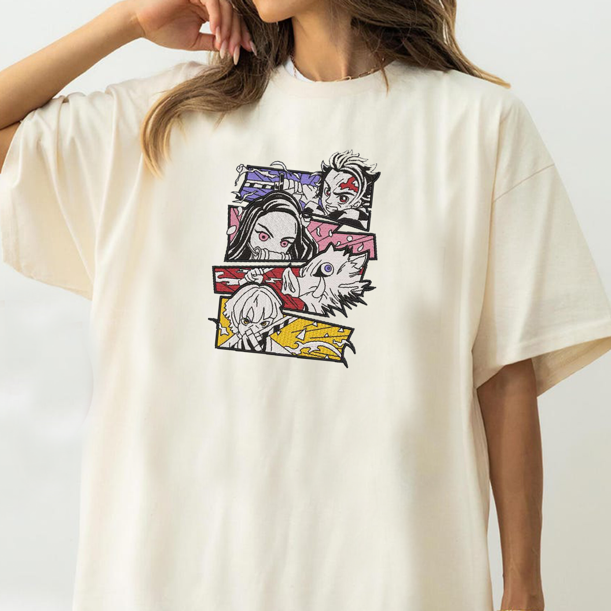 Demon Slayer Embroidered Unisex T-Shirt,Crewneck,Hoodie – Premium Quality Anime Apparel Featuring Iconic Characters for Fans,D33