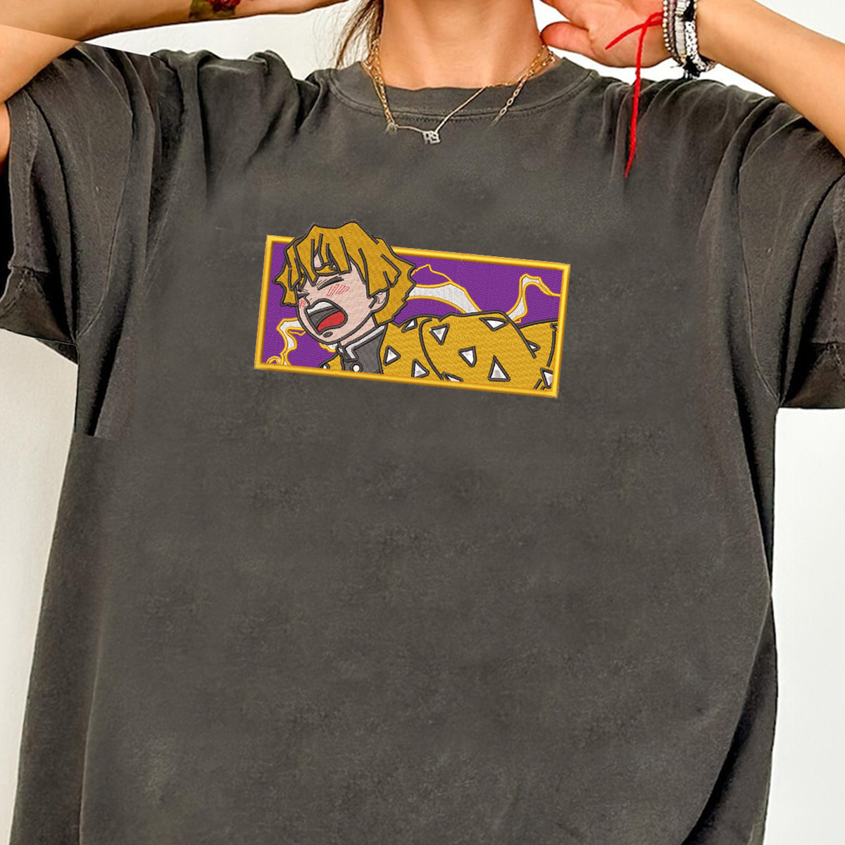 Demon Slayer Embroidered Unisex T-Shirt,Crewneck,Hoodie – Premium Quality Anime Apparel Featuring Iconic Characters for Fans,D10