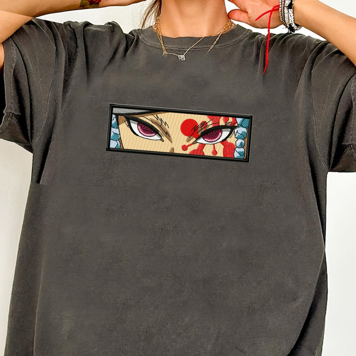 Demon Slayer Embroidered Unisex T-Shirt,Crewneck,Hoodie – Premium Quality Anime Apparel Featuring Iconic Characters for Fans,D34