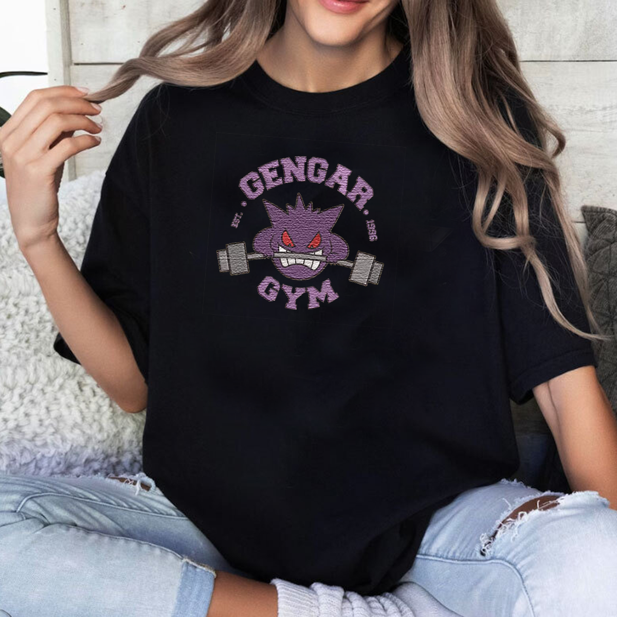 GENGAR Pokémon GYM Anime Embroidered Series Unisex T-Shirt,Sweatshirt and Hoodie - Customizable Magical Creatures Gift,S05