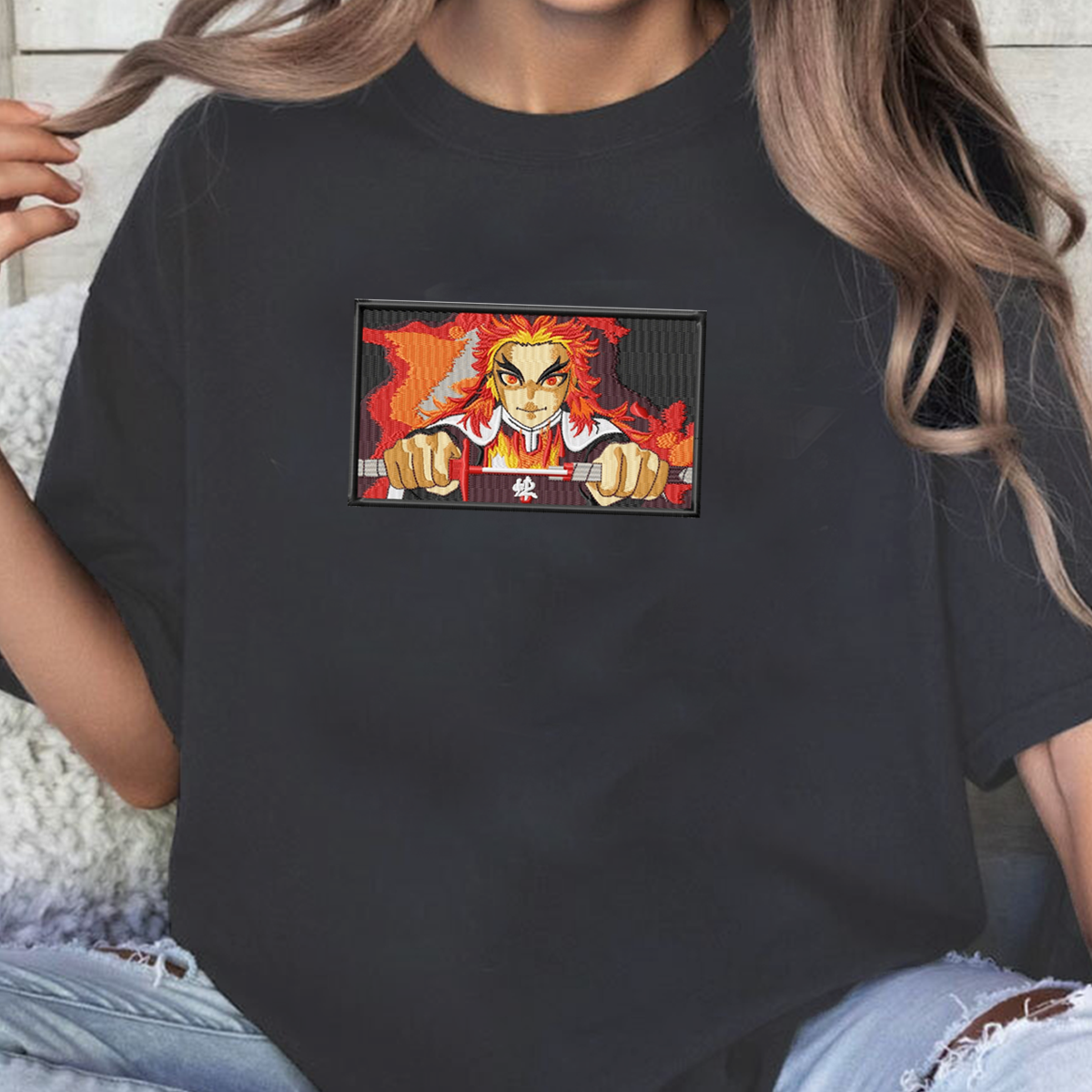 Demon Slayer Embroidered Unisex T-Shirt,Crewneck,Hoodie – Premium Quality Anime Apparel Featuring Iconic Characters for Fans,D29
