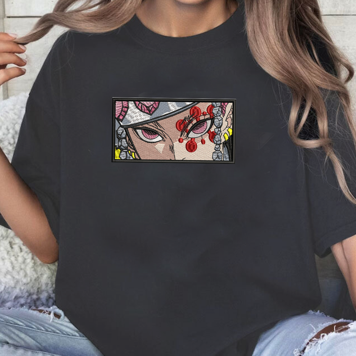 Demon Slayer Embroidered Unisex T-Shirt,Crewneck,Hoodie – Premium Quality Anime Apparel Featuring Iconic Characters for Fans,D35